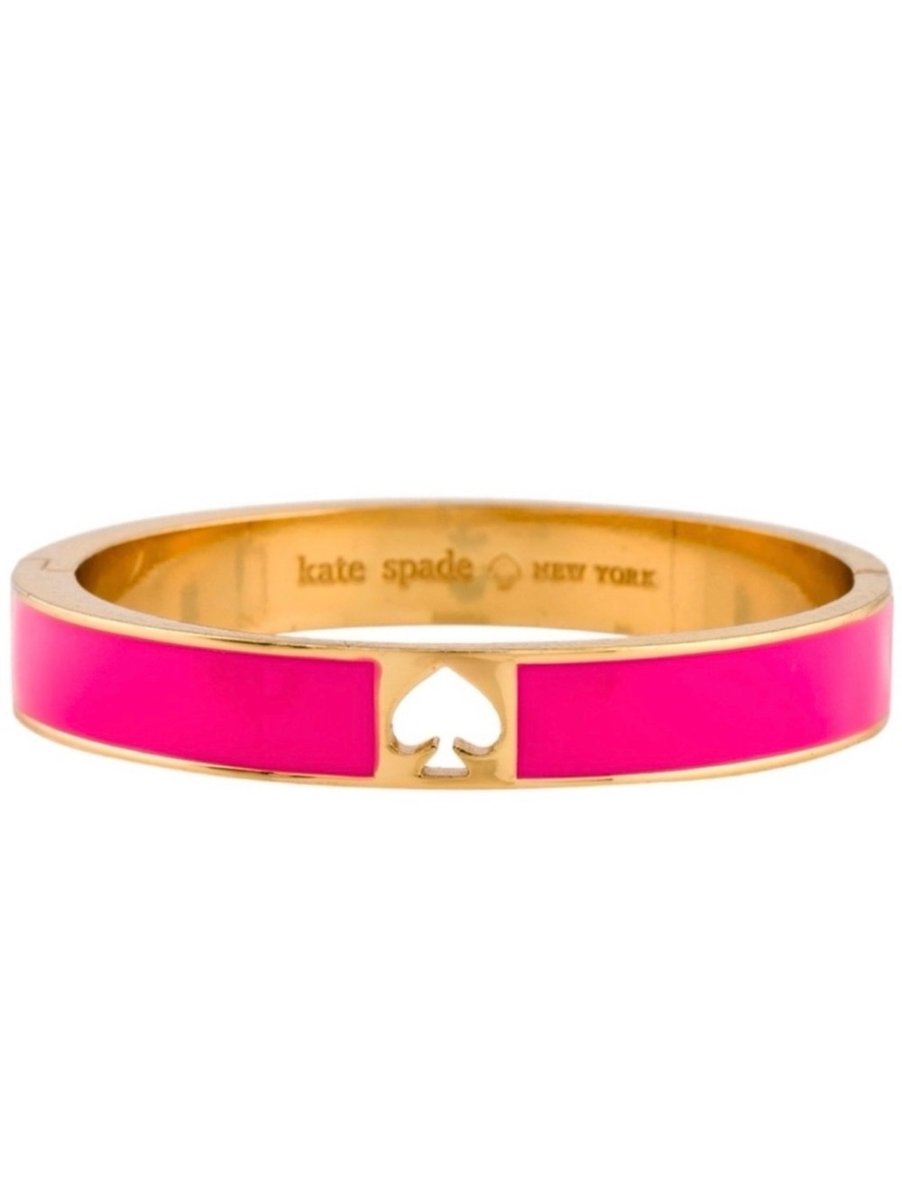 Kate Spade New York Pink Enamel Hinged Bangle Bracelet w/ Black Dust Bag - Picture 4 of 4